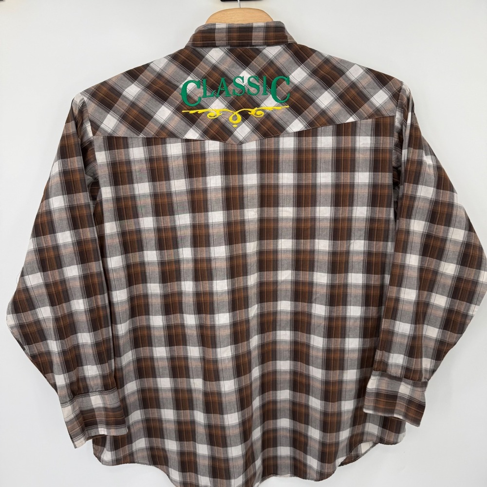 Ely Cattleman Western Shirt Men 2XL Brown Plaid Pearl Snap Classic Embroidery - Picture 3 of 8